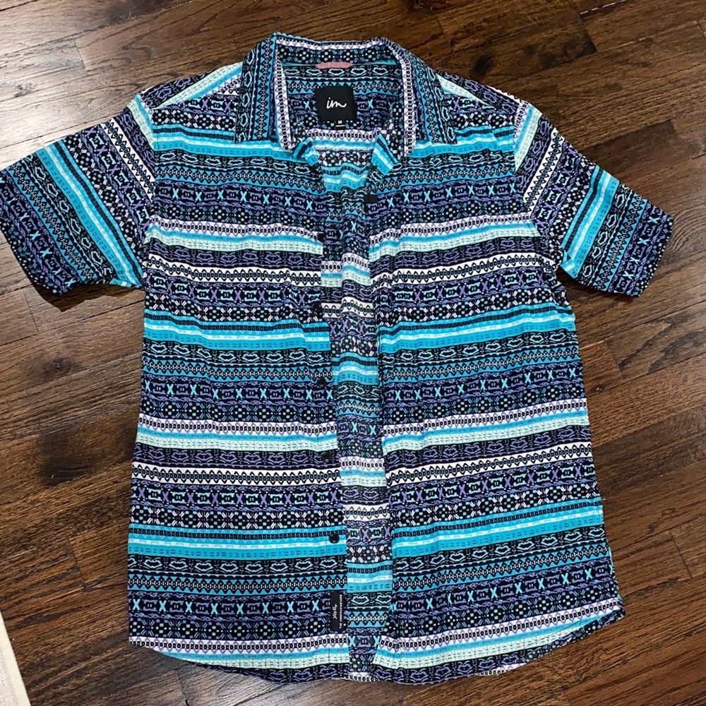 IM Men’s Turquoise Patterned Short Sleeve Shirt